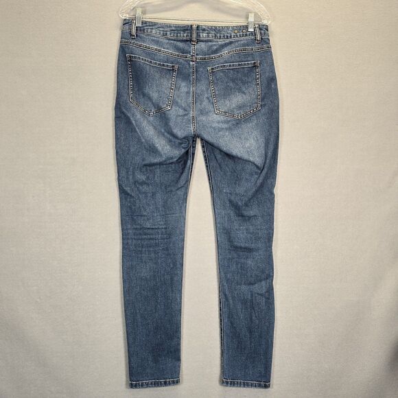 CAbi Curvy Skinny Blue Distressed Womens Jeans Size 10 Mid Rise - Picture 3 of 13